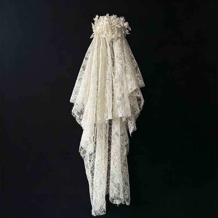 Wholesale Artisan Lace Wedding Veil - Vintage Ruffled Floral Crown Bridal Headpiece for Boutique Inventory