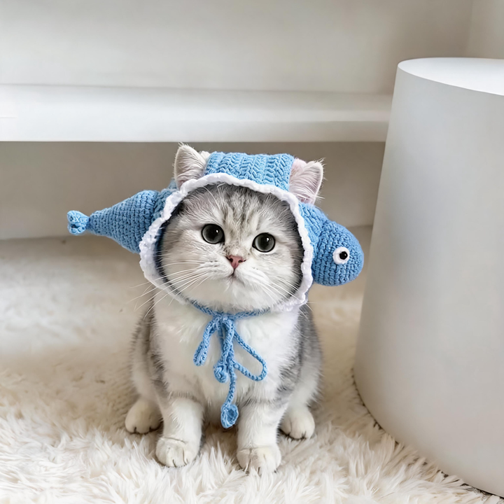 Handmade Crochet Fish Hat for Cats & Small Dogs