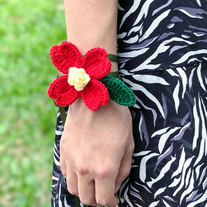 Handmade Crochet Wedding Wrist Corsage - Bohemian Floral Ribbon Bracelet for Bridesmaids & Flower Girls