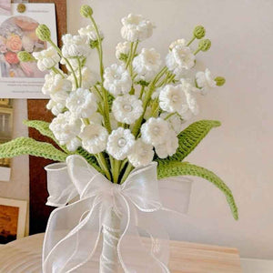 Handmade Crochet Wedding Bouquet - Lily of the Valley Bridal Flowers for Bohemian & Romantic Weddings