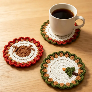DIY Christmas Coaster Crochet Starter Kit - Festive Wreath, Reindeer & Tree Designs