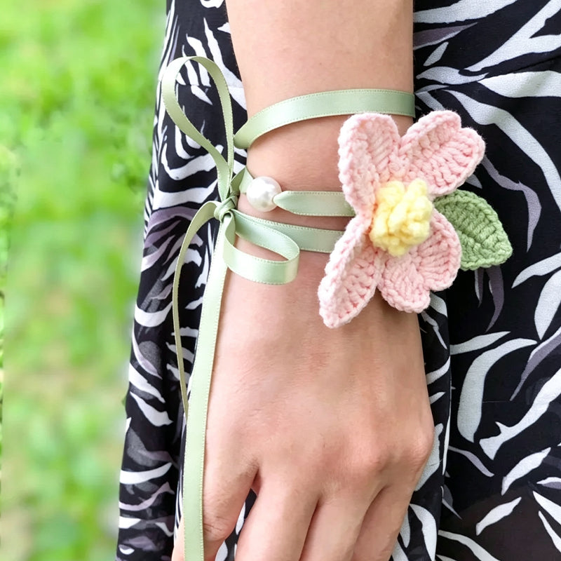 handmade-crochet-wedding-wrist-corsage-bohemian-floral-ribbon-bracelet-for-bridesmaids-flower-girls