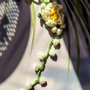 Handmade Crochet Wedding Wrist Corsage—White Floral Bracelet with Trailiing Vine for Brides & Bridesmaids
