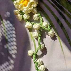 Handmade Crochet Wedding Wrist Corsage—White Floral Bracelet with Trailiing Vine for Brides & Bridesmaids