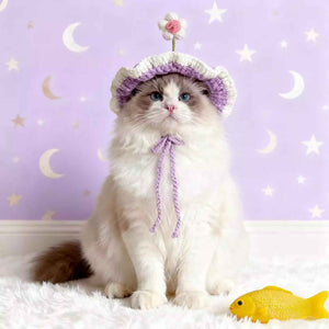 Handmade Crochet Cat Hat – Cute Flower Pet Bonnet for Photos & Daily Wear