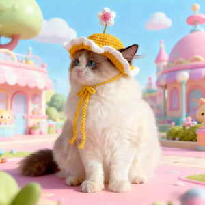 Handmade Crochet Cat Hat – Cute Flower Pet Bonnet for Photos & Daily Wear